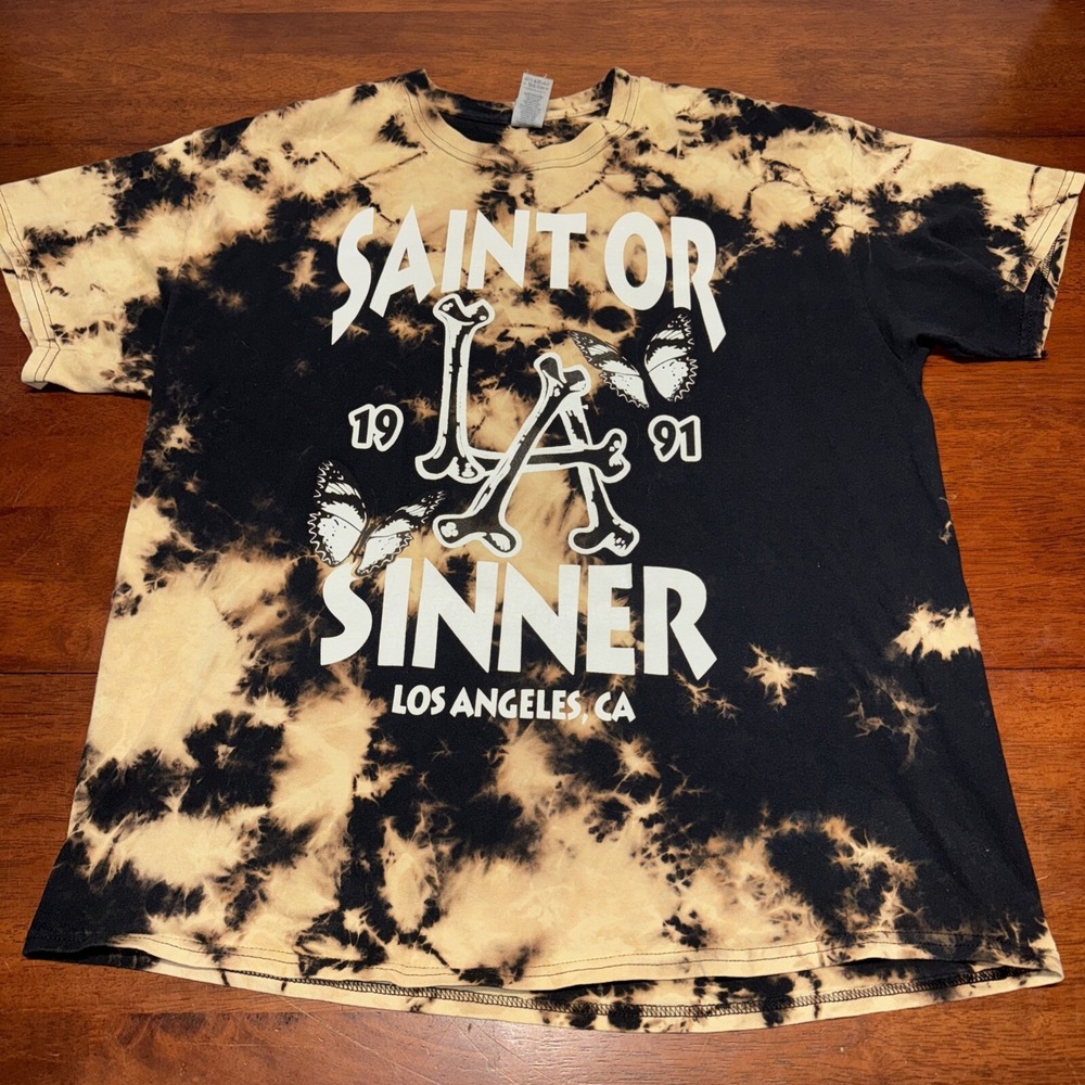 Saint Or Sinner 1991 Los Angeles CA Retro SizeXL T-Shirt Skulls Brown Tie Dye